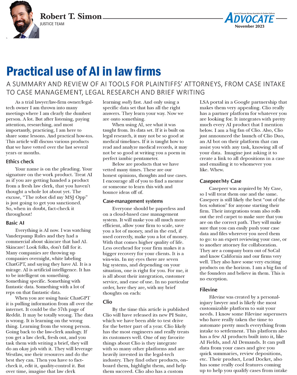 Practical use of AI in law firms